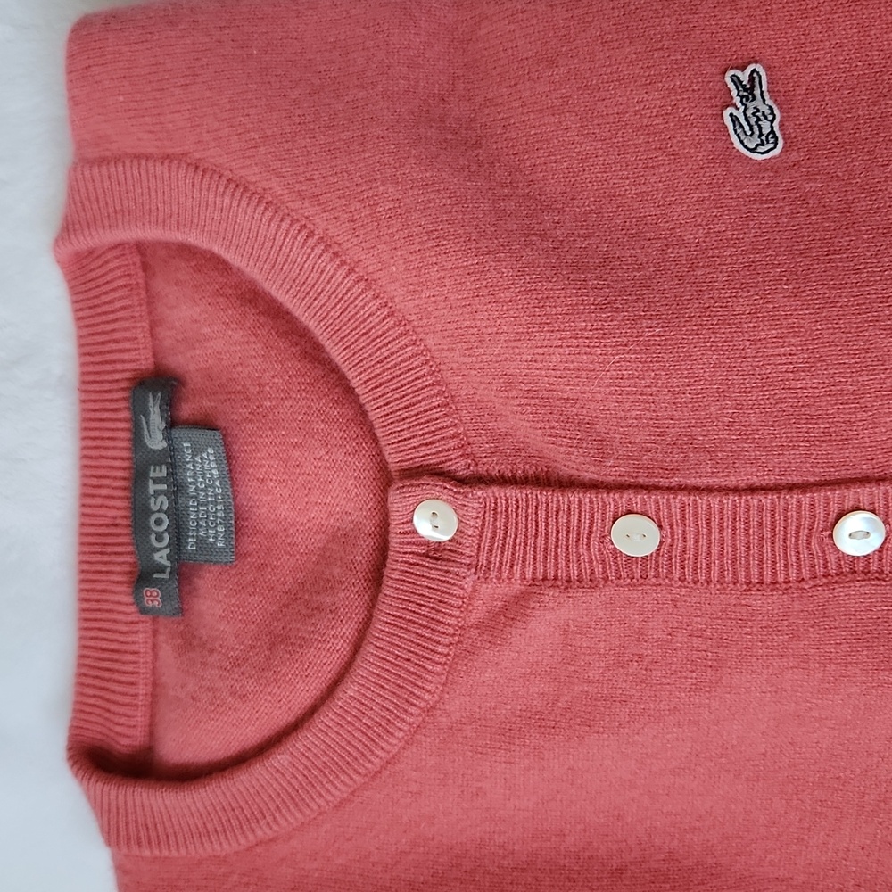 Lacoste Cashmere Sweater Salmon Pink Henley Buttons Barbie